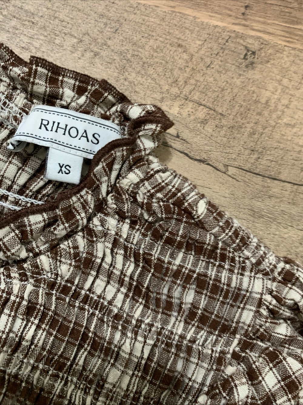 RIHOAS Brown Gingham Smocked Maxi Dress - Picture 8 of 10